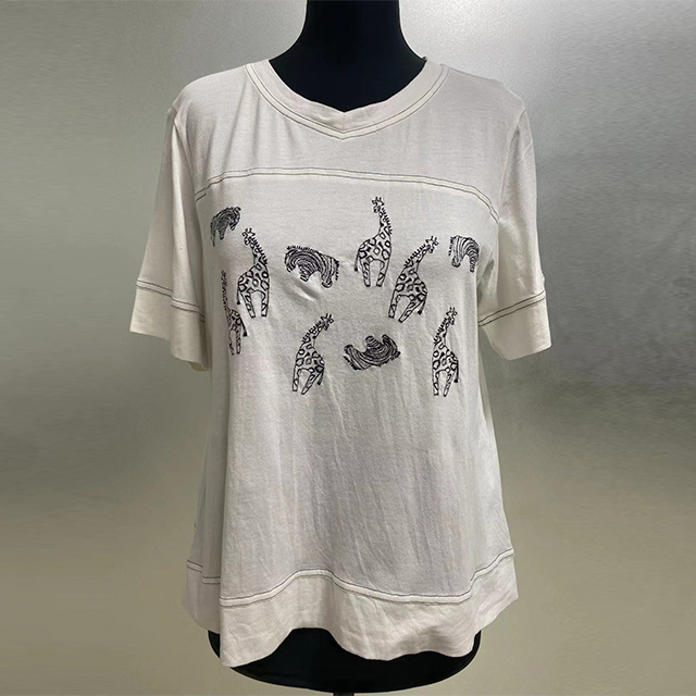 Haut T-shirt Femme Broderie Animale